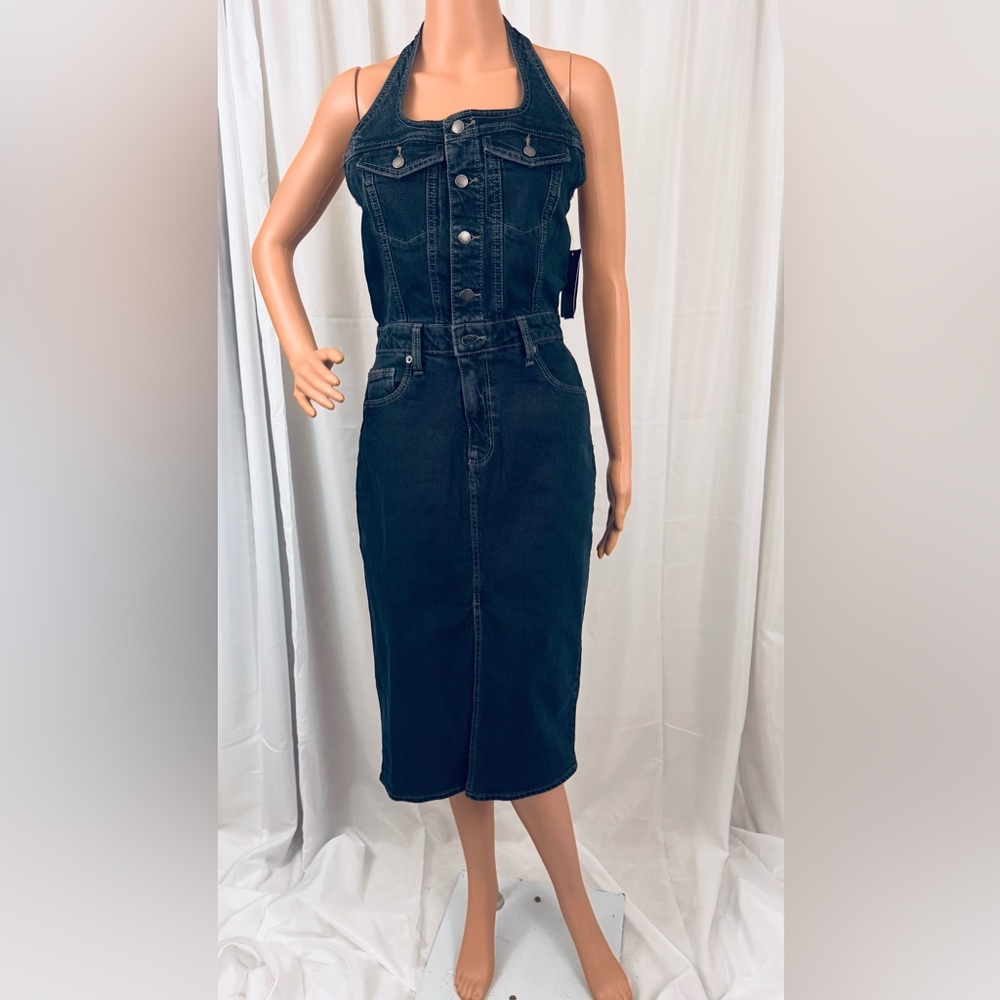 Universal Thread Woman’s Black Wash Denim Halter/Open Back Midi Dress Size 2 NWT - Picture 5 of 10